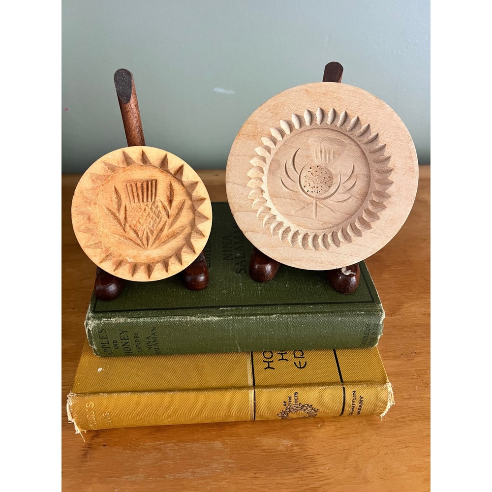 Vintage Wooden Butter Shortbread Molds Set of 2 Scottish Thistle Design